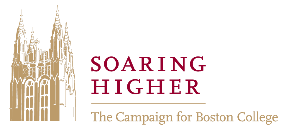 Soaring Higher campaign logo with an illustration of the Gasson Tower