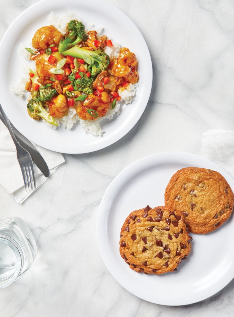 Photo of General Tso’s Cauliflower and Chocolate-chip Cookies