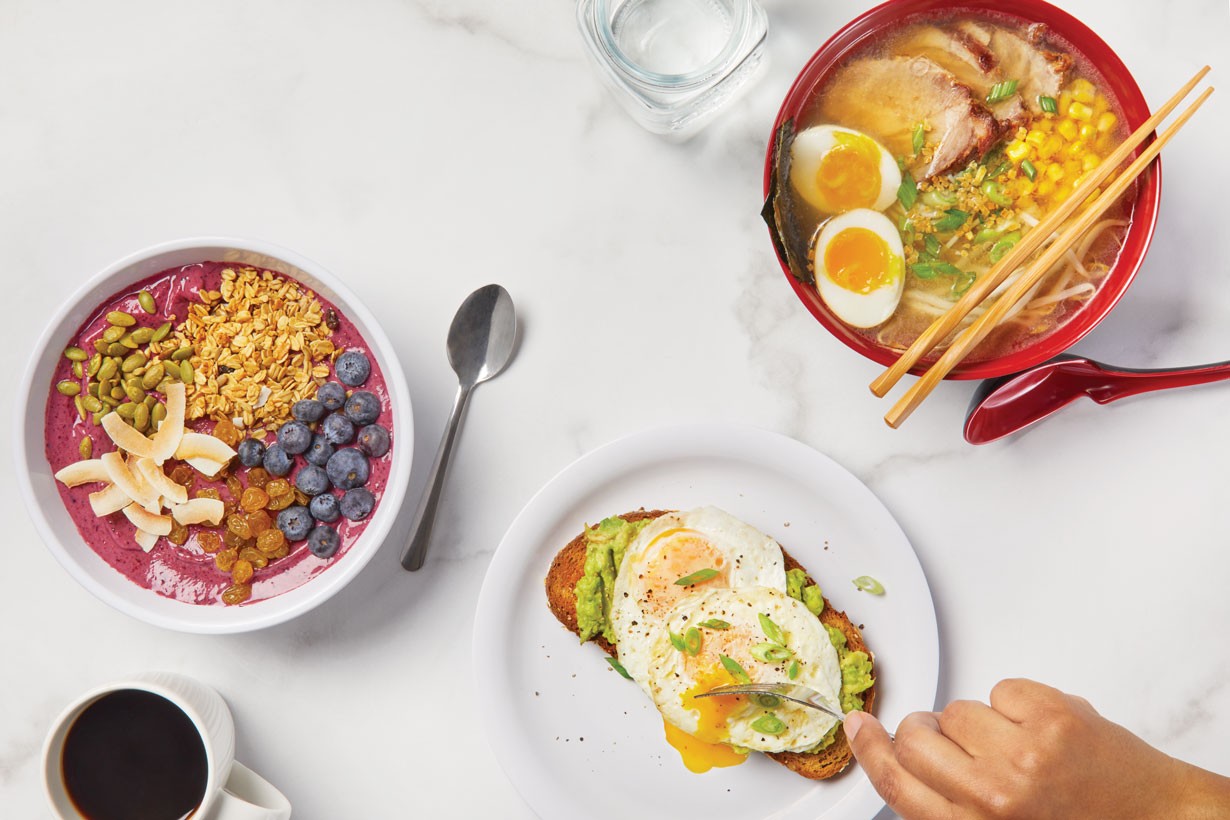 Photo of Acai Bowl, Avocado Toast, and Pork Ramen