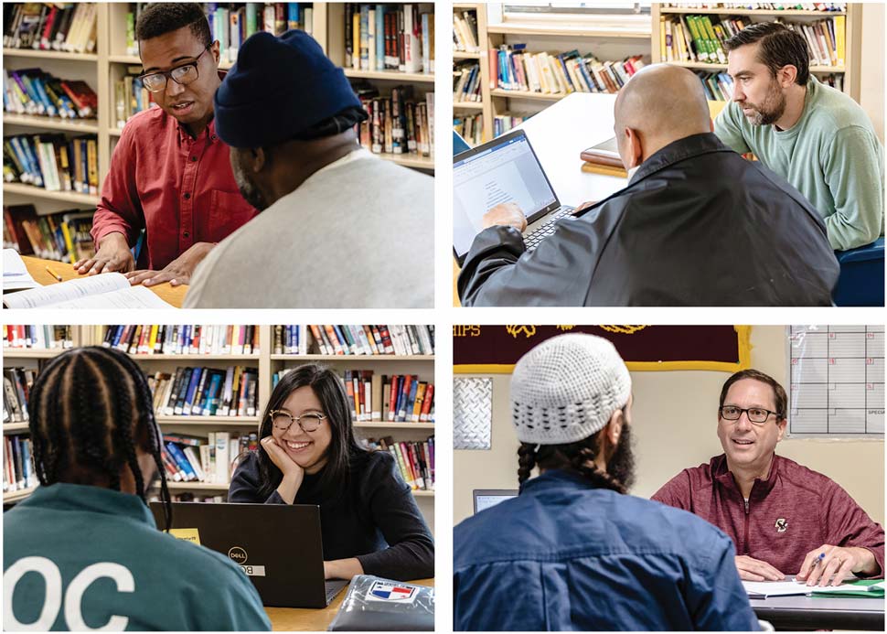 Group of photos showing BC instructors tutoring inmates