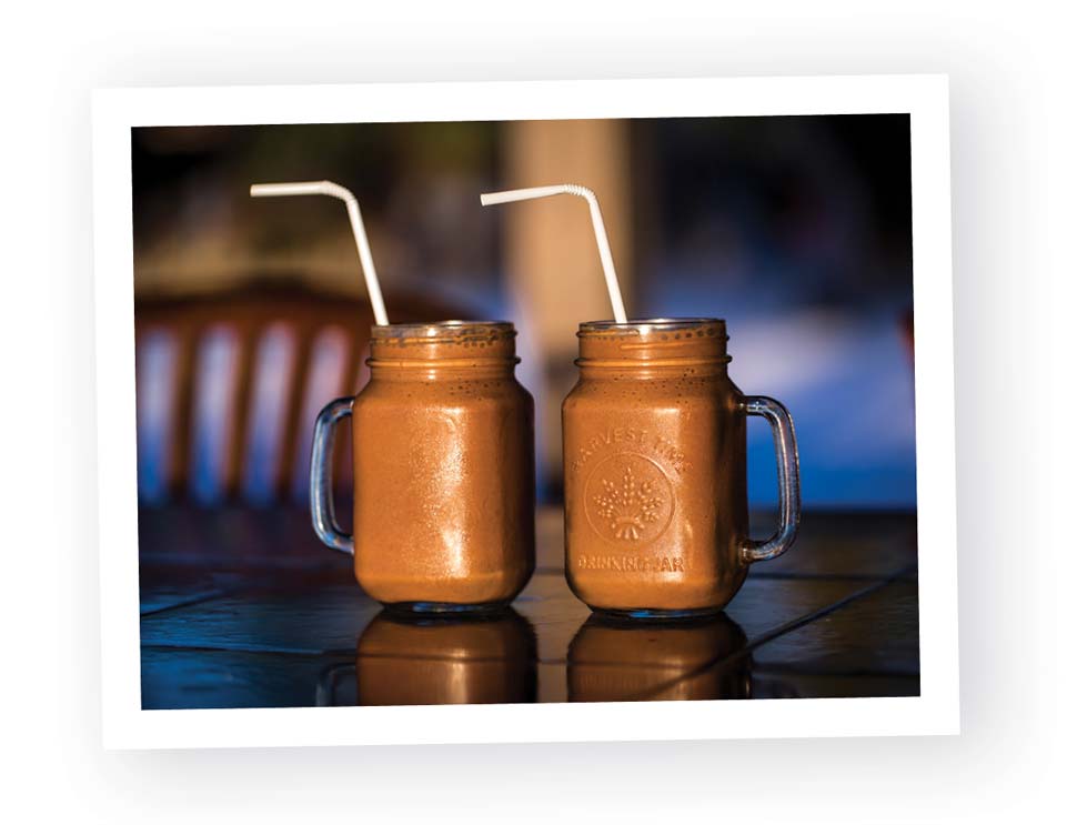 Smoothies on an outdoor bar.