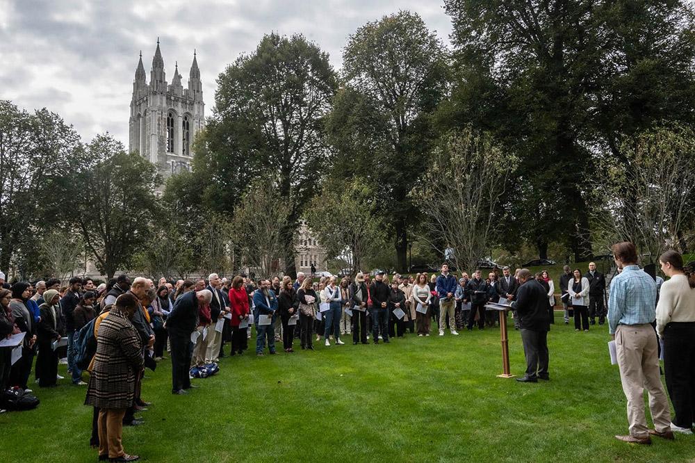 A prayer service held on the BC campus