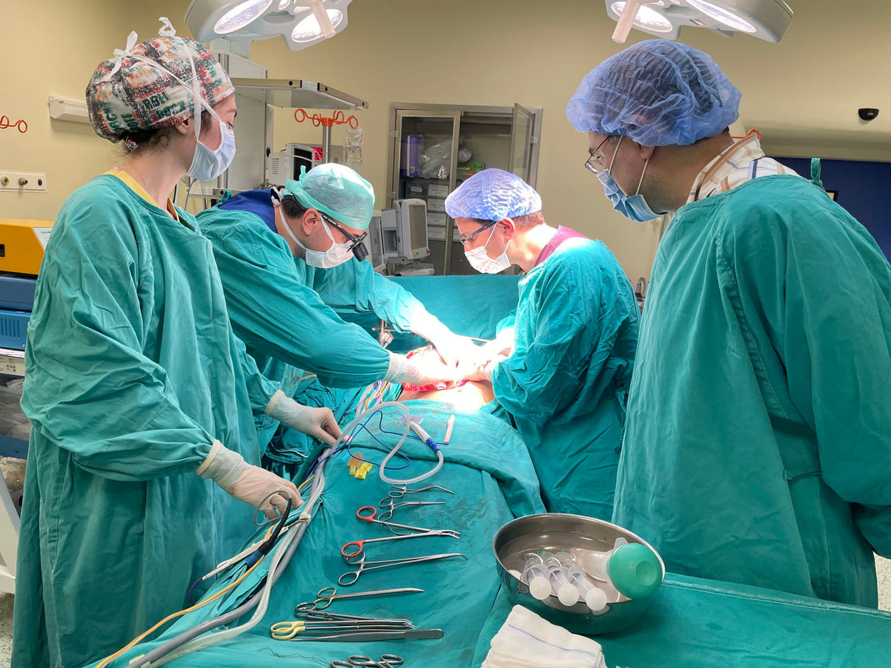 Surgeons perform a liver exchange in an operating theater
