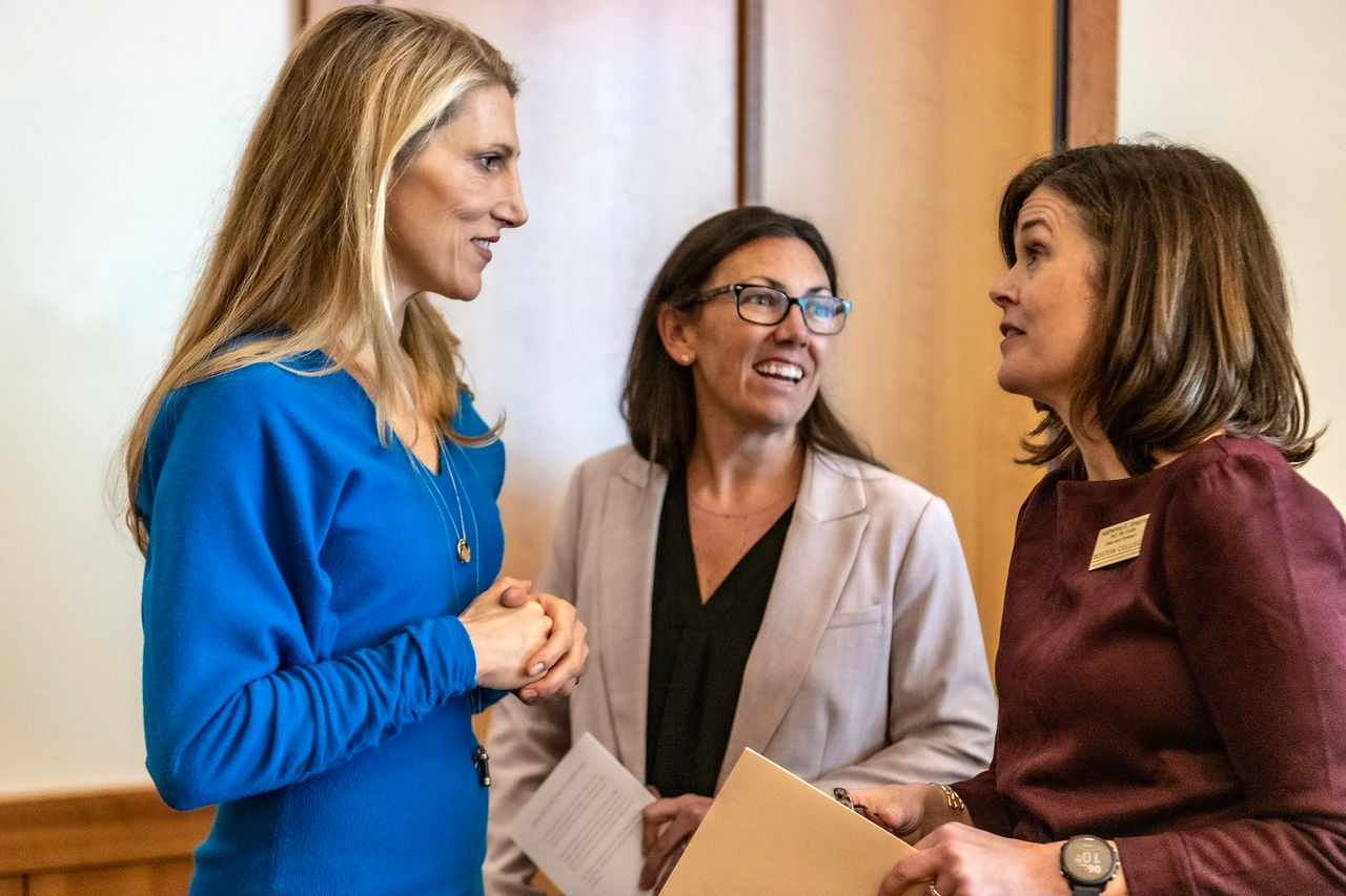 Fall 2023, Vanessa Kerry, MD, M.SC., Global Health policy leader delivers the Dr. Maureen P. McCausland Pinnacle Keynote Speaker address " From Pandemic Preparedness to Climate Resiliency, the Solutions Lie with Our Health Professionals" in the Murray Room of Yawkey.