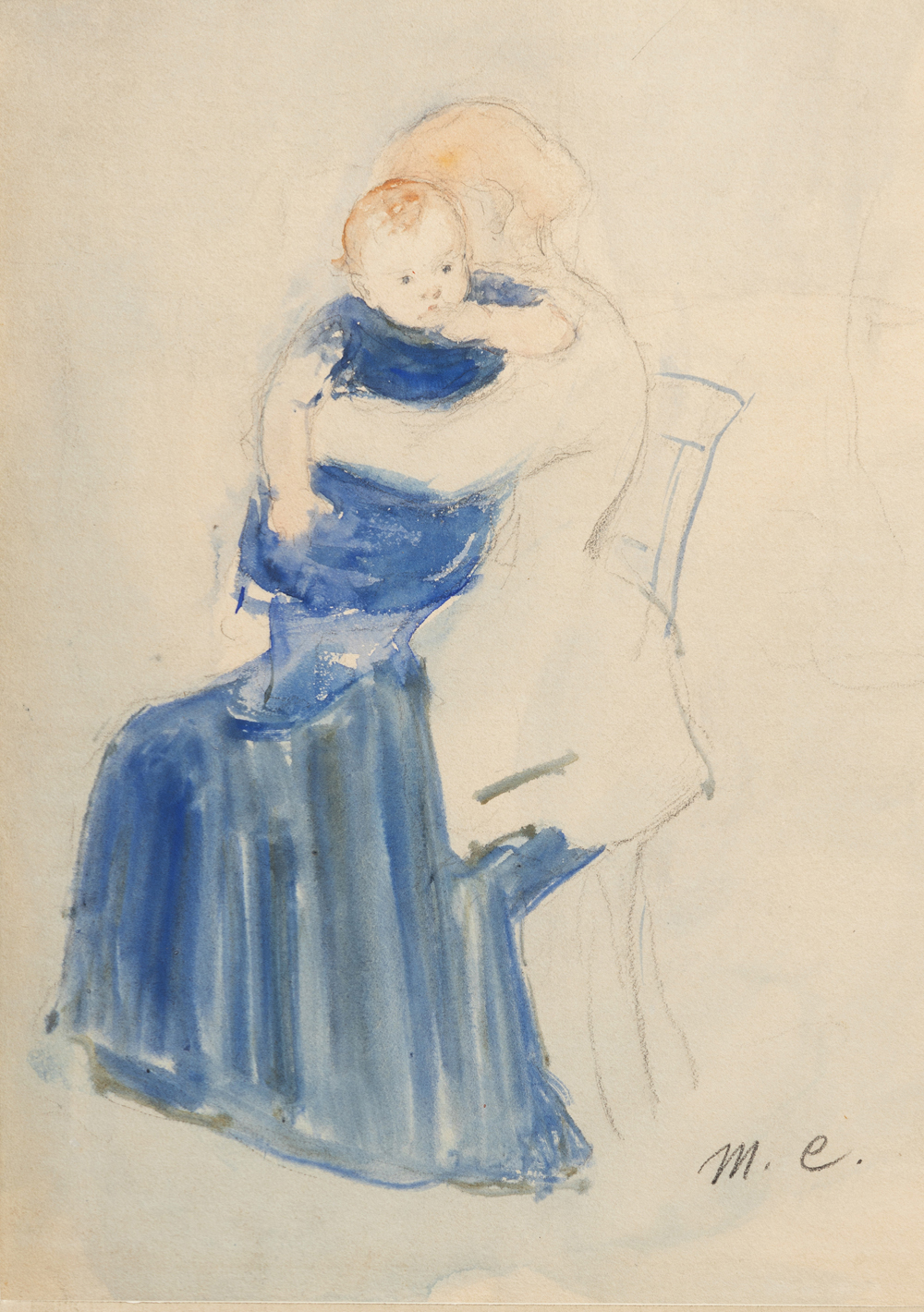 Mary Cassatt, Mother and Child, circa 1889, Watercolor on paper