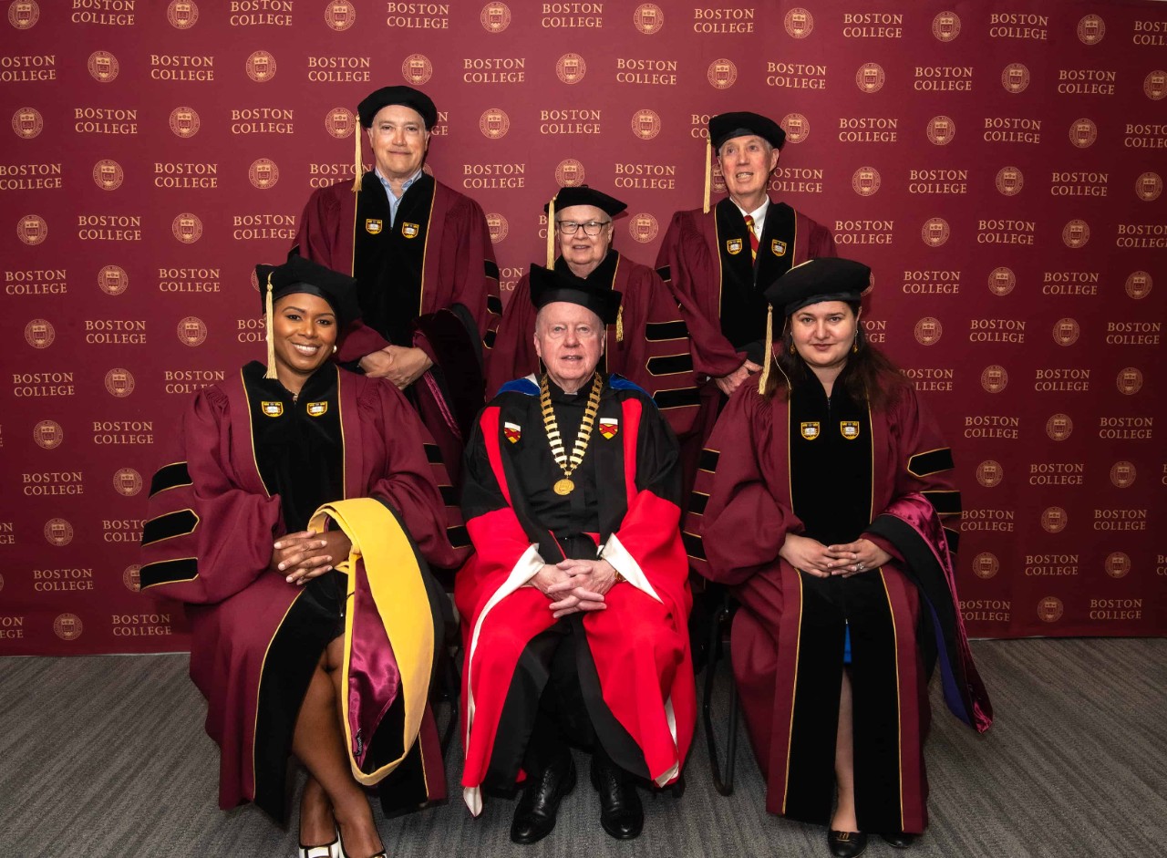 2023 honorary degree recipients with BC President Fr. Leahy