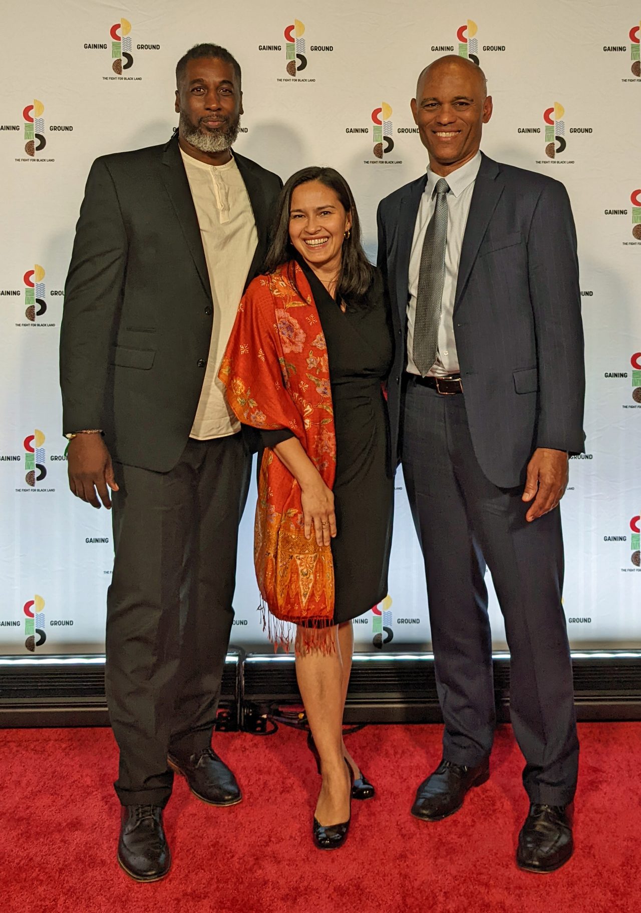 Writer-director Eternal Polk wiith BC Law Dean Odette Lenau and Drinan Professor Thomas Mitchell at the film premiere.