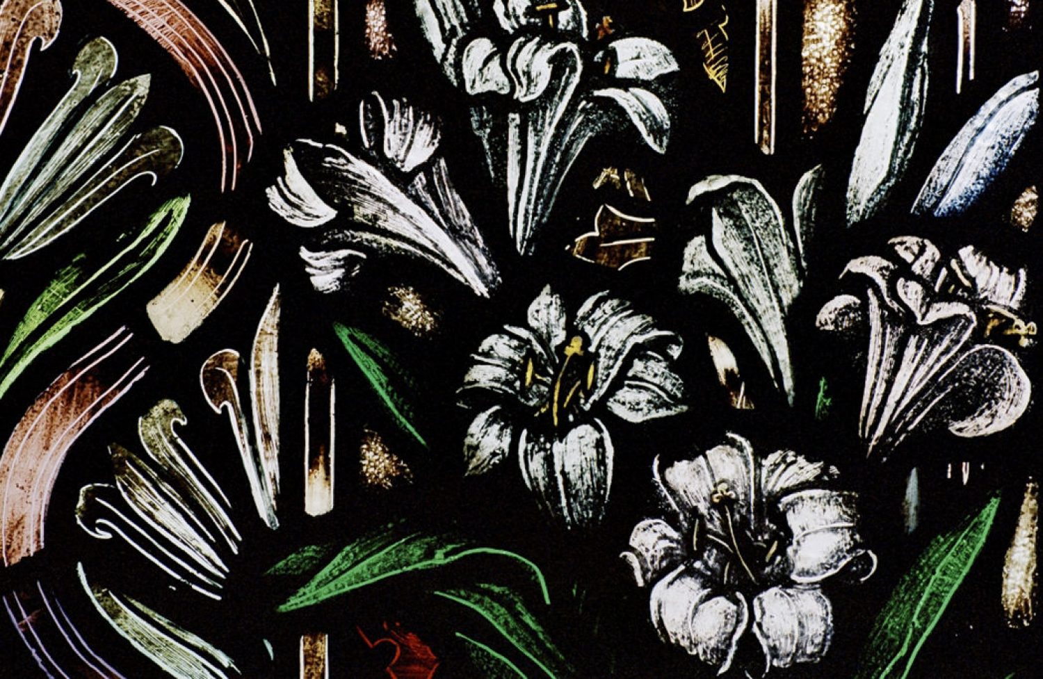 lilies depicted in stained glass