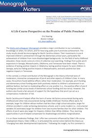 An image of the front cover of the A Life Course Perspective on the Promise of Public Preschool