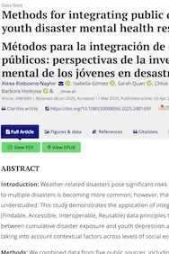 An image of the front cover of the Methods for integrating public datasets: insights from youth disaster mental health research