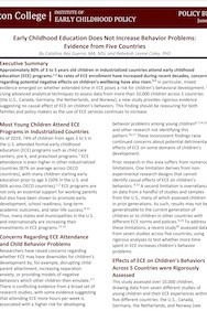 An image of the front cover ofEarly Childhood Education Does Not Increase Behavior Problems: Evidence from Five Countries 