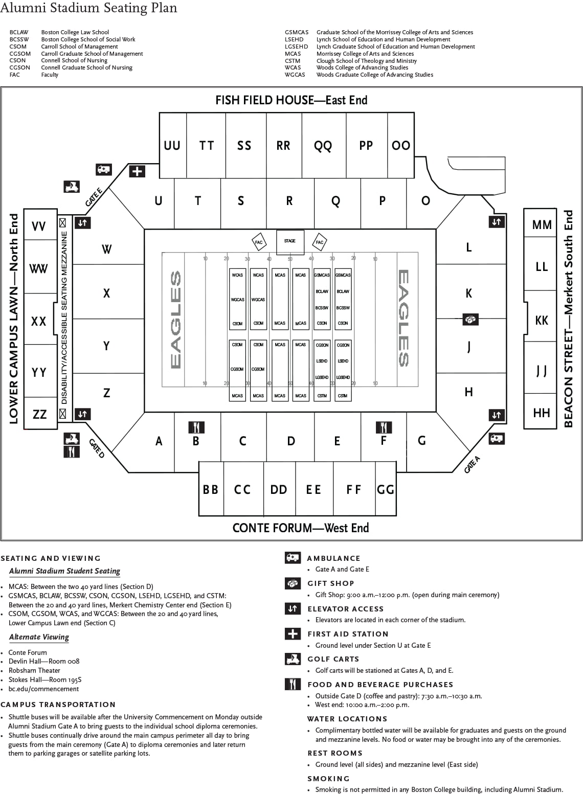 Alumni Stadium seating map for Commencement 2024