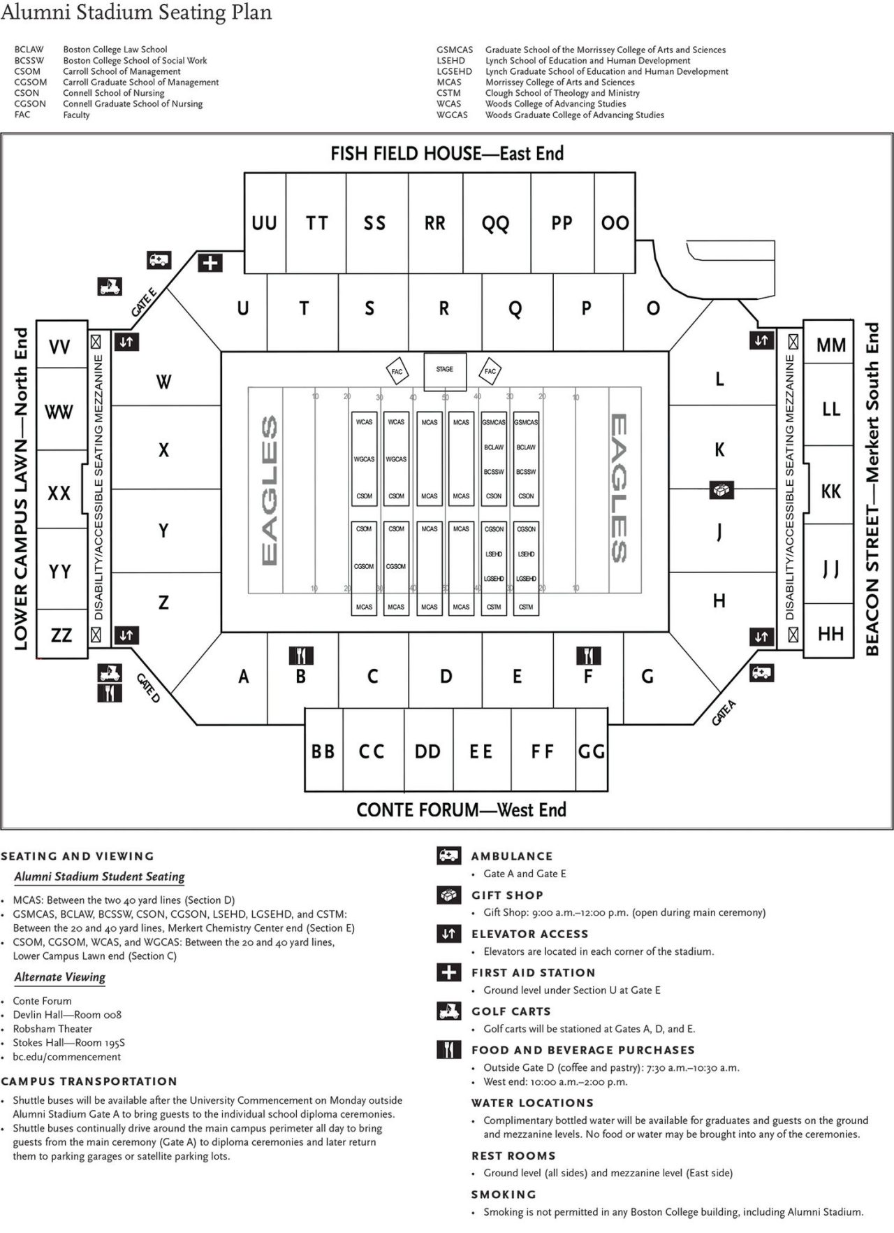 Alumni Stadium seating map for Commencement 2024