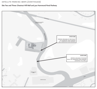 Hammond Pond Parkway and Chestnut Hill Mall satellite parking map for Commencement 2024