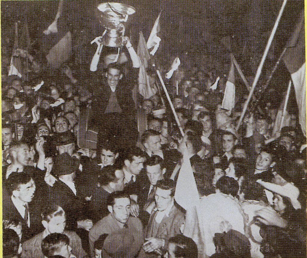 A crowd celebrating