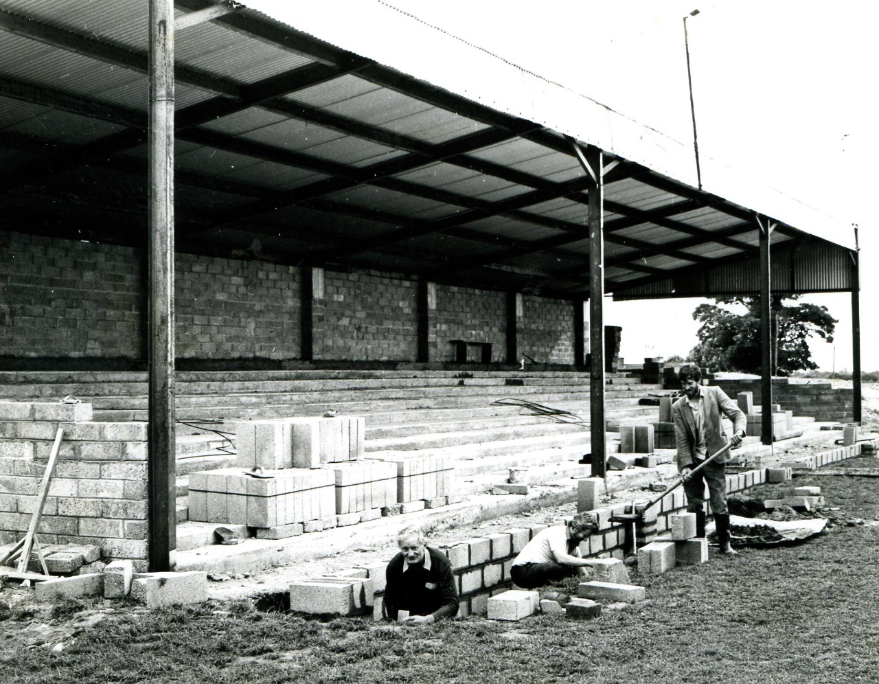 Workers building a grandstand