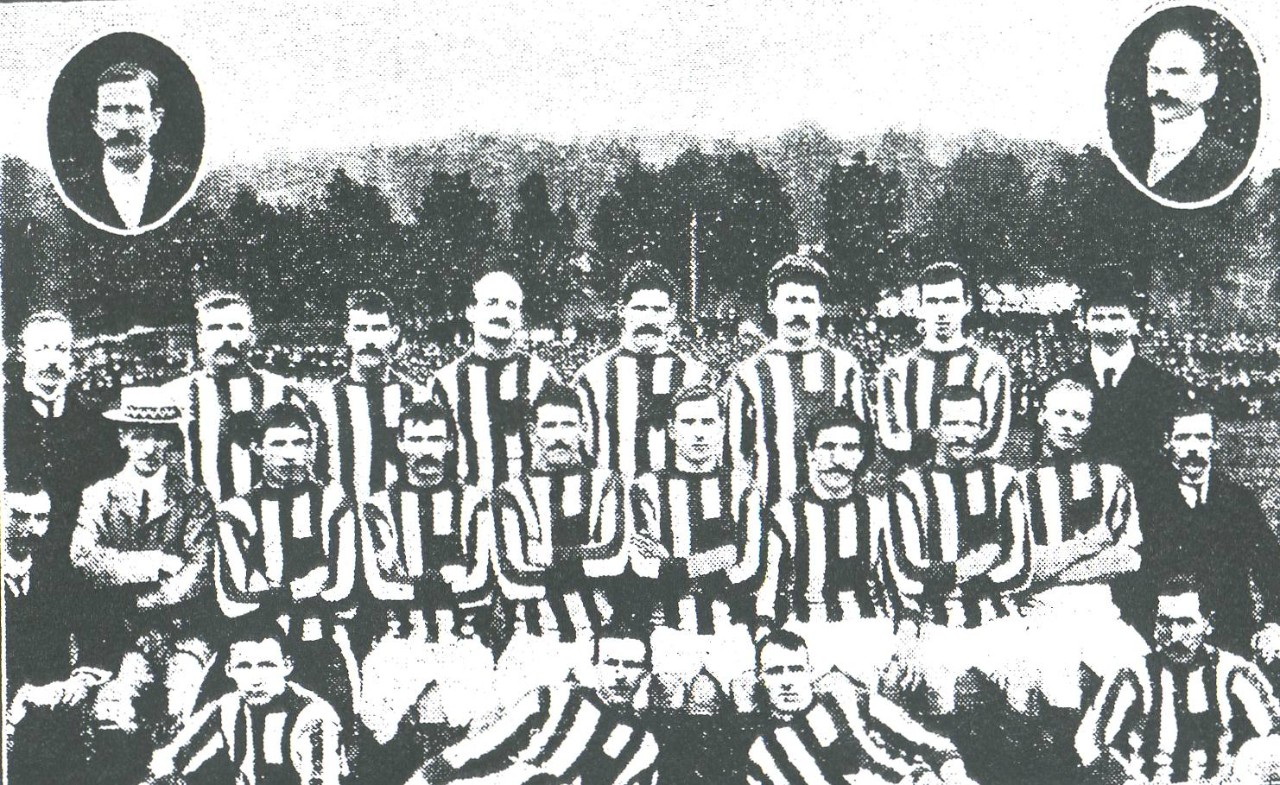 A black and white team photo