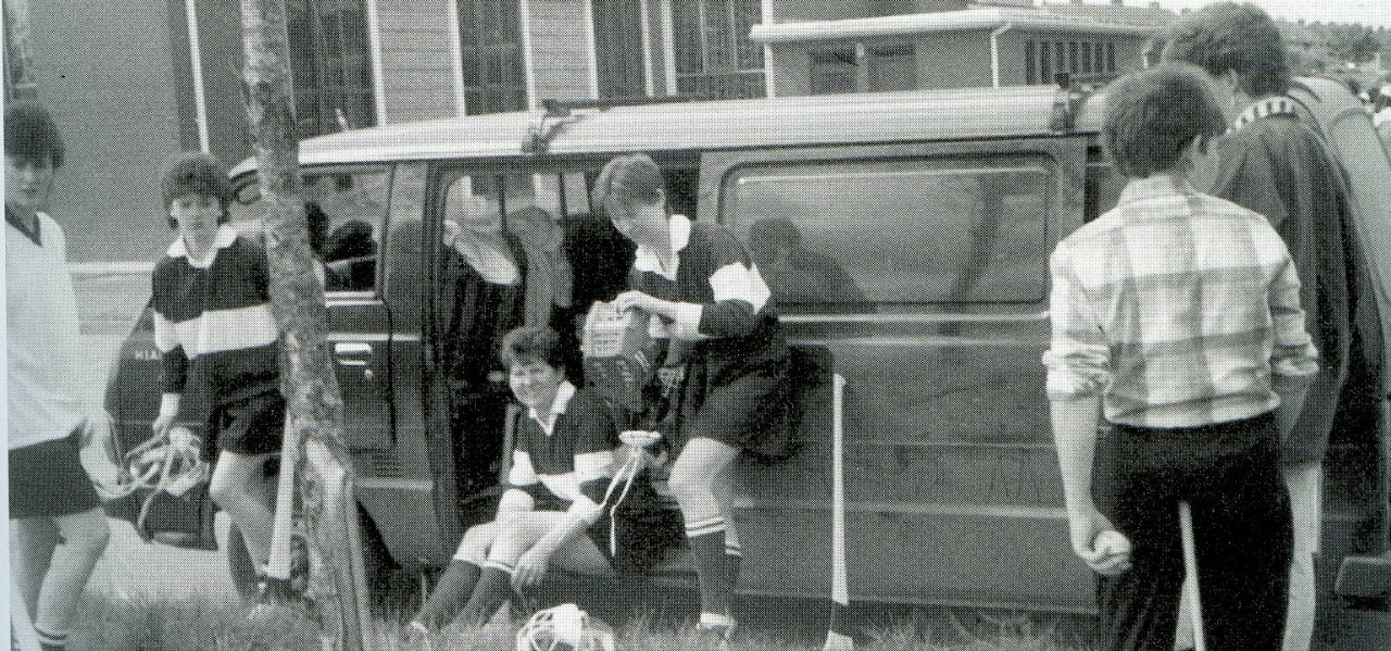 Ladies tog out for the Parteen Camogie team in the church grounds in Shannon c.1980s.