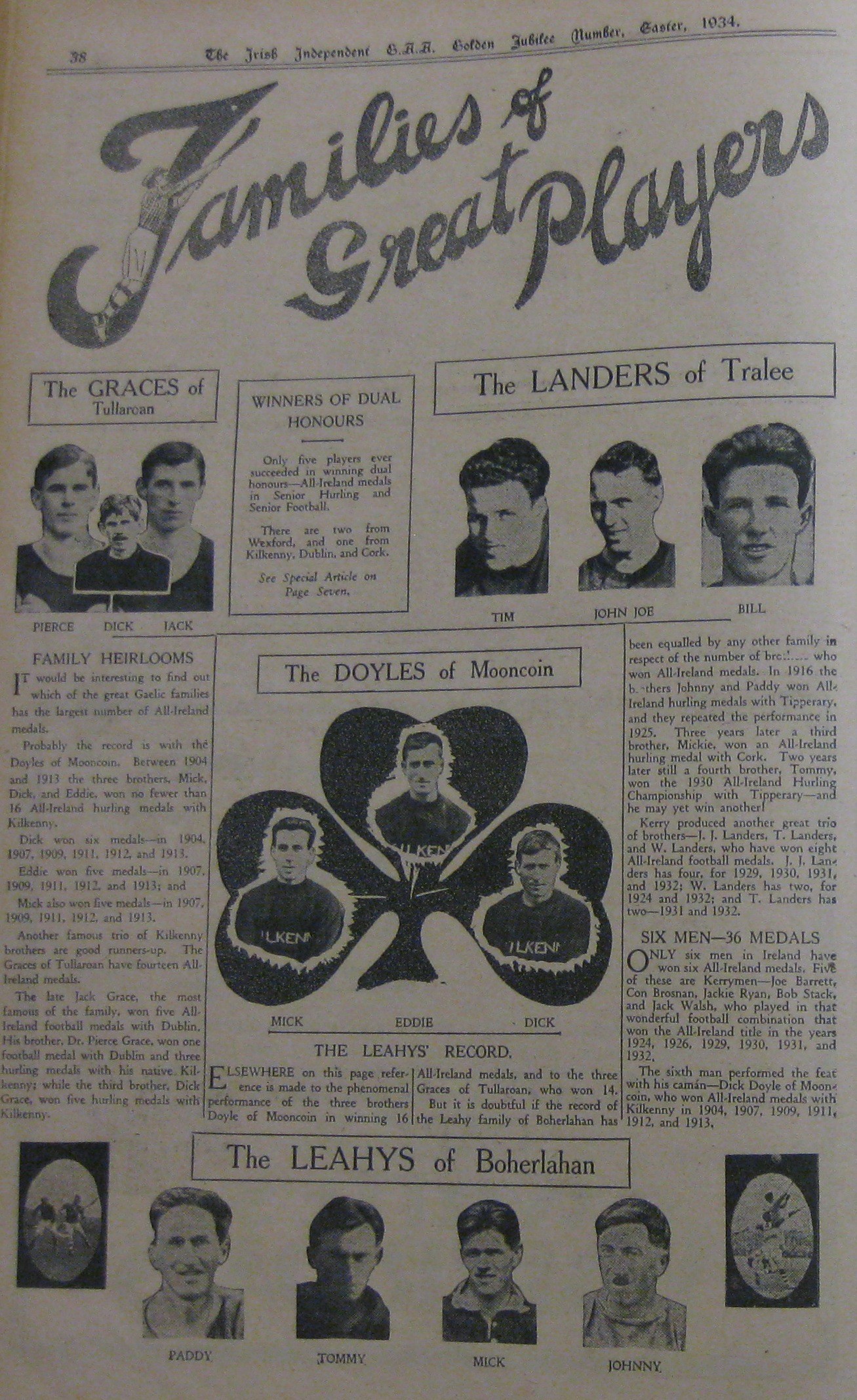 A celebration of great GAA families: the Graces of Tullaroan, the Landers of Tralee, the Doyles of Mooncoin, and the Leahys of Boherlahan.