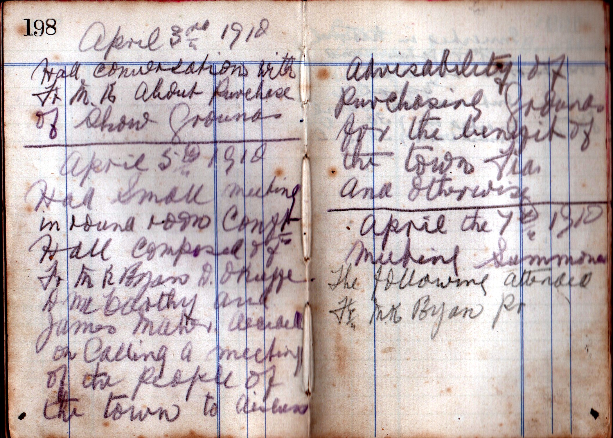 Handwritten notes taken at an informal meeting of interested locals concerning the purchase of Thurles Showgrounds for GAA purposes in 1910.
