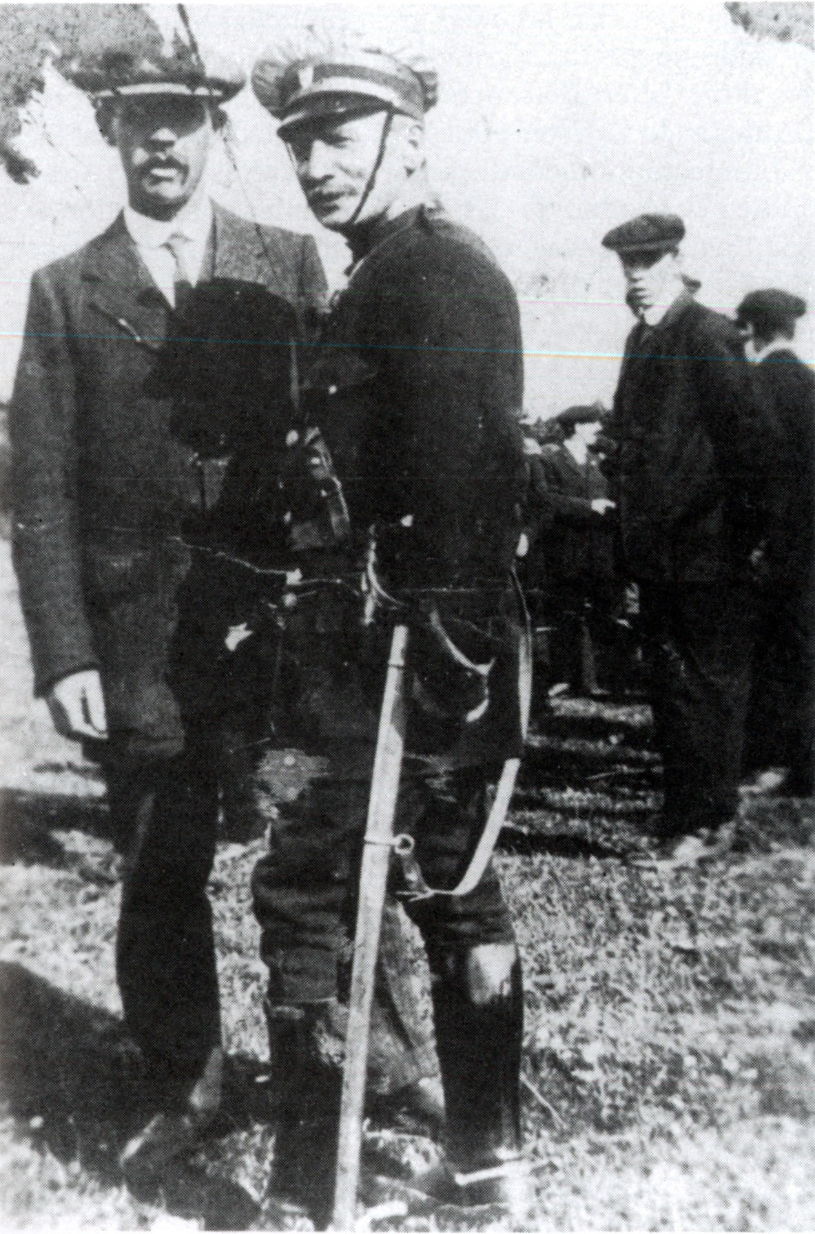 A photograph of two Irish Volunteers taken at Celtic Park, Derry, in 1914.