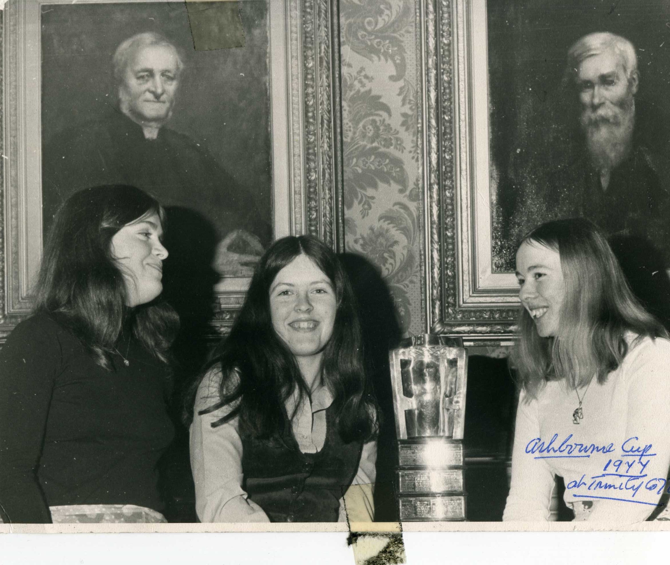 The Ashbourne Cup in Trinity College Dublin, 1977. Inaugurated in 1915, the Ashbourne Cup inter-varsity competition is the oldest camogie competition.