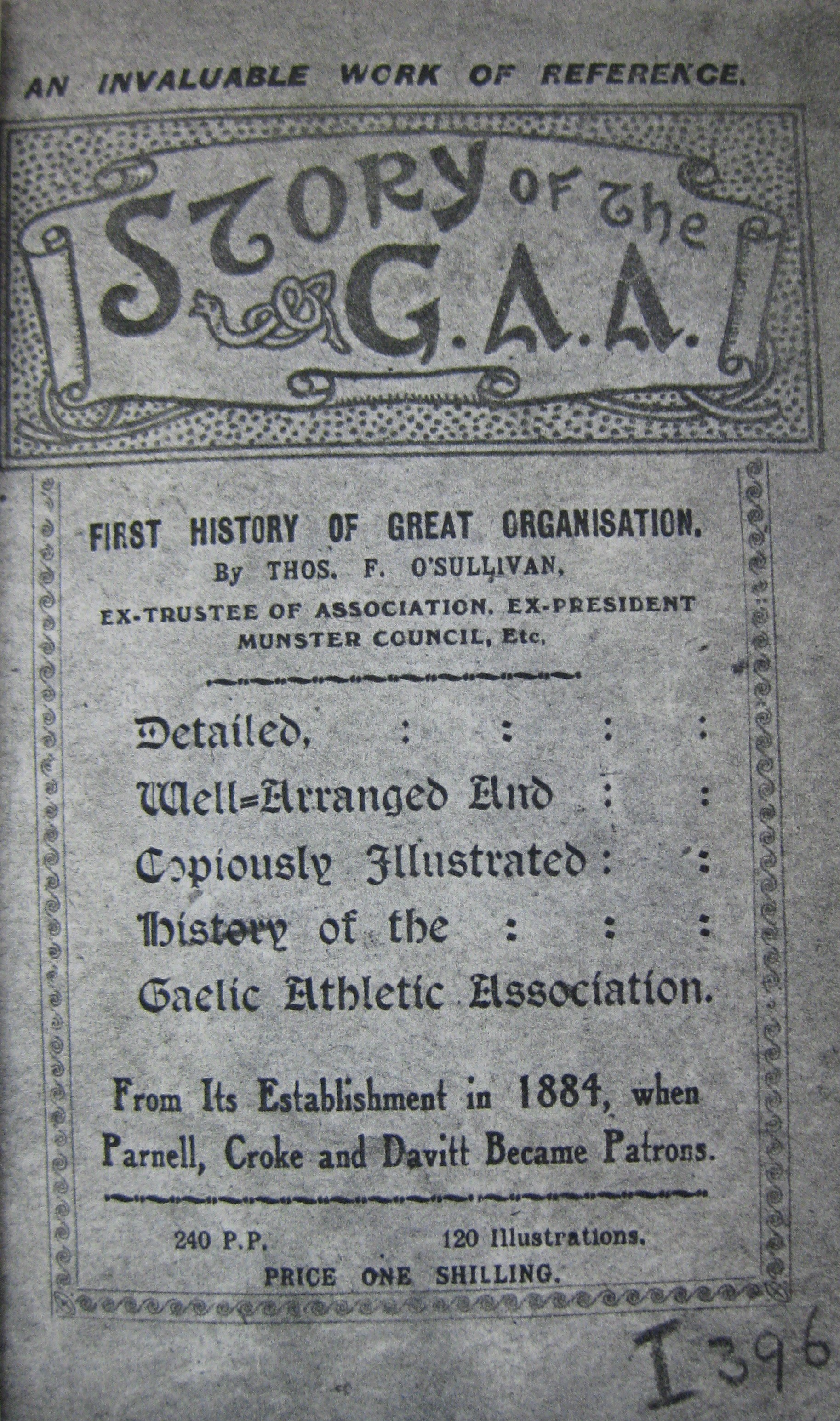 The front page of the first history of the GAA written by T.F. O'Sullivan in 1916.