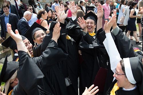 Women religious at graduation ceremony
