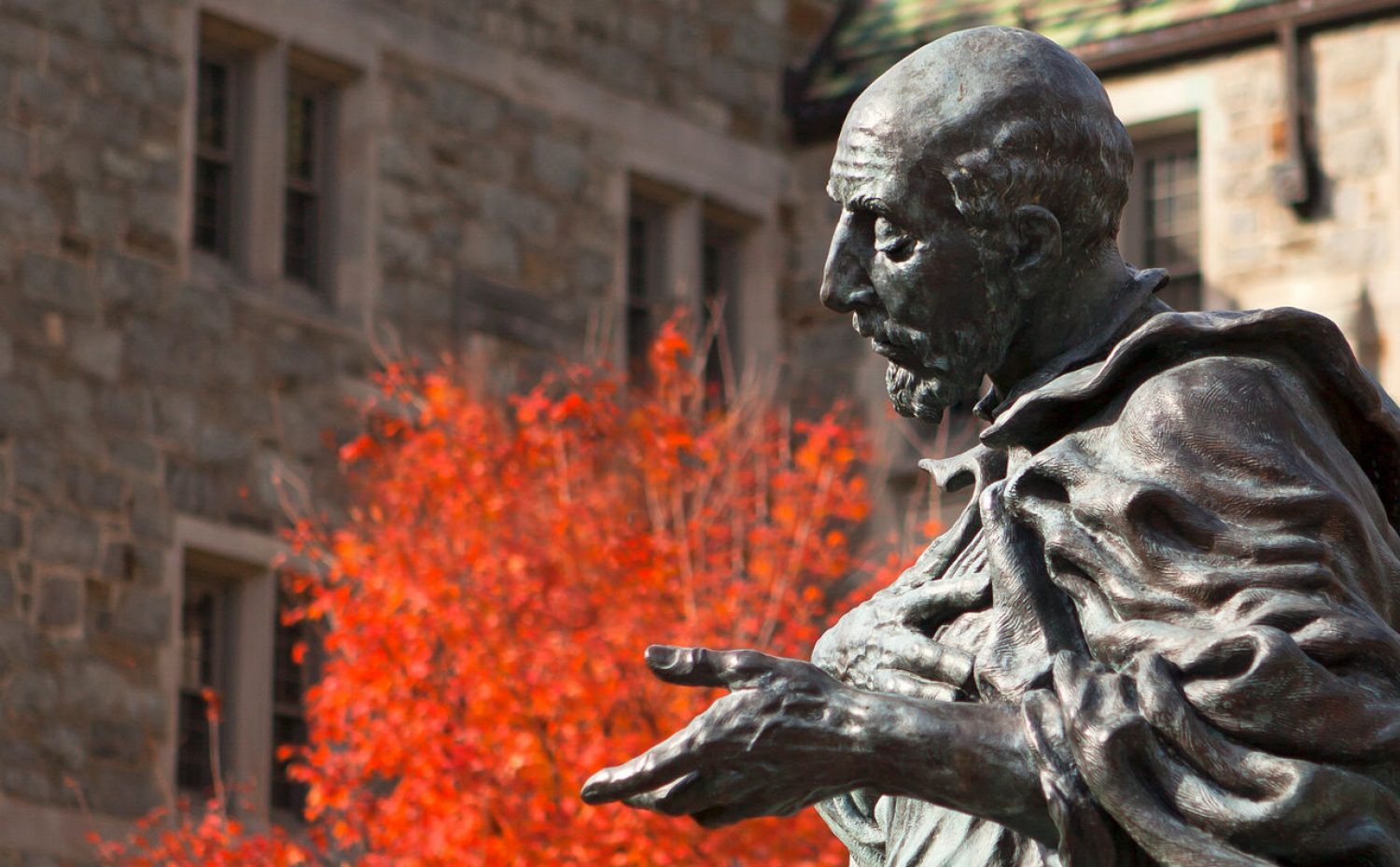 Statue of Ignatius Loyola on Boston College Campus
