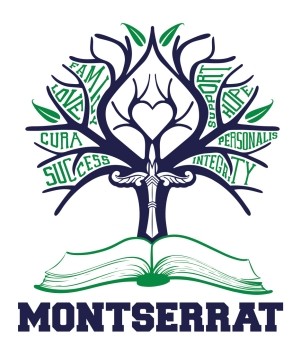 Montserrat logo tree growing out of book