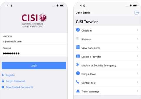 screenshot of iphone showing CISI app