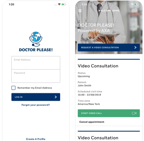 screenshot of iphone showing DoctorPlease app