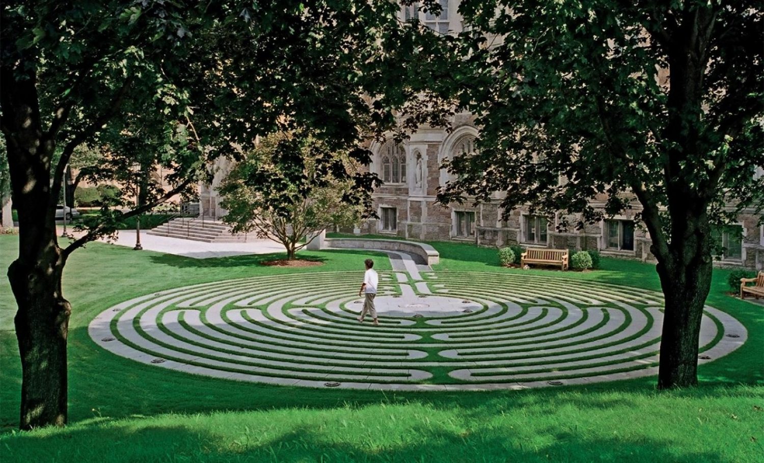 Person walking the memorial labyrinth