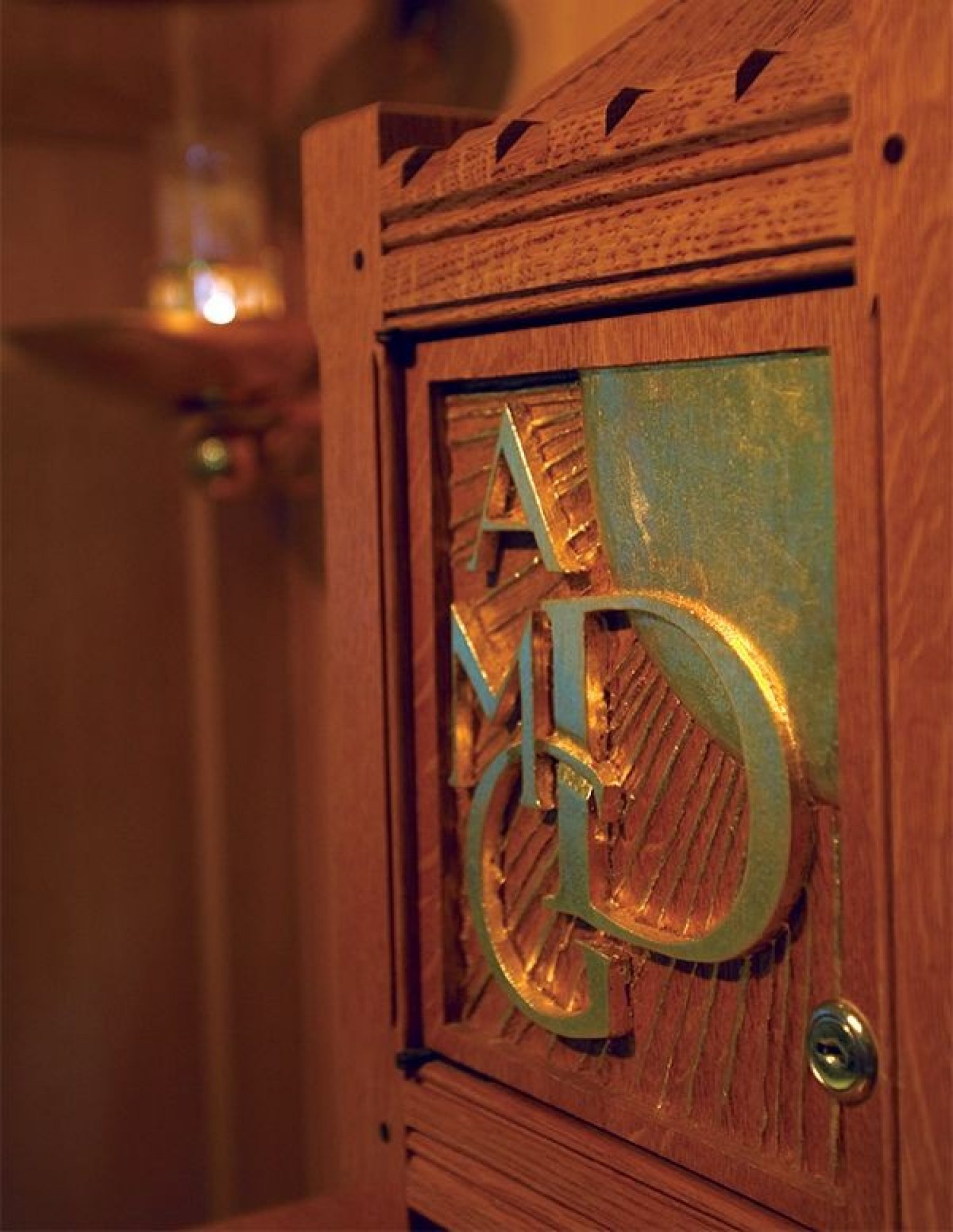 Gold letters on a wooden door