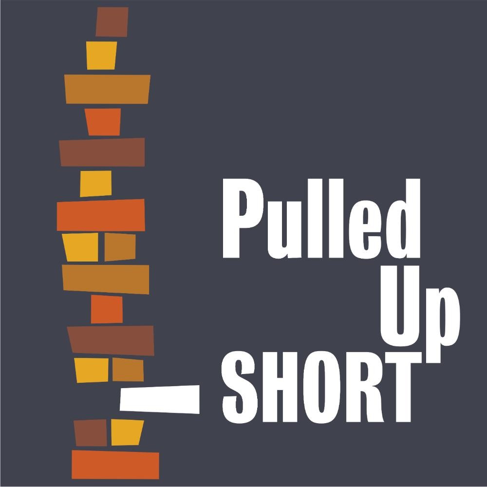 pulled up short logo: illustration of a stack of jenga pieces