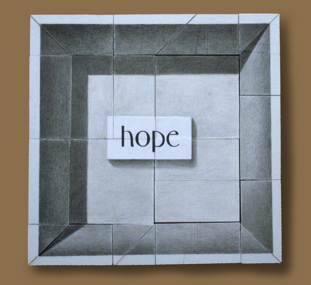 photograph: tile mosaic with the word "hope" in the middle