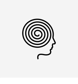 minimalist illustration of a face with a large spiral in its head