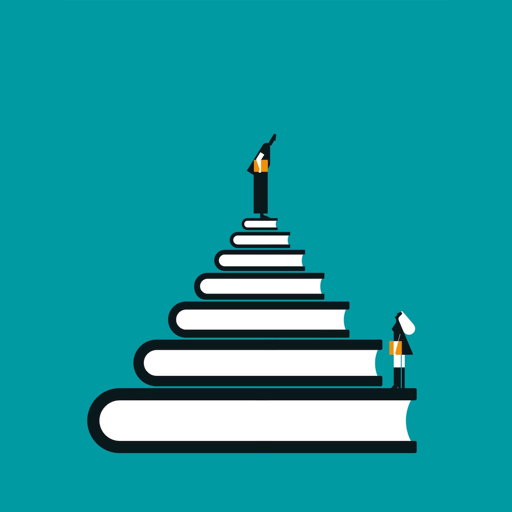 illustration: climing books go the top of a pyramid