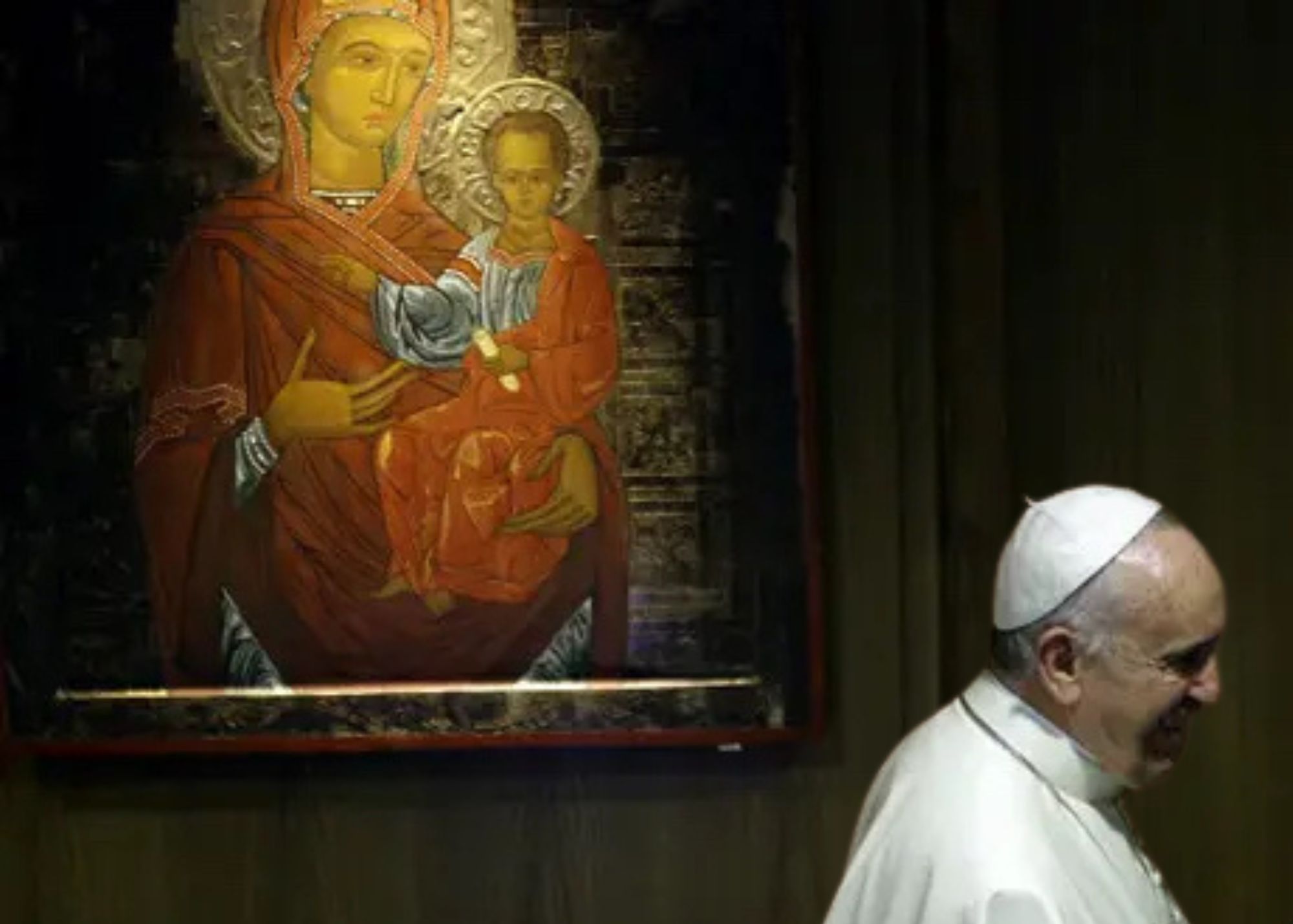 Pope Francis Guiding Light Page Banner  - Pope Francis and Mary Painting