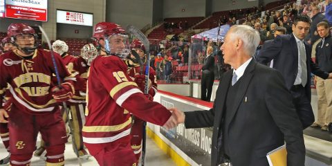 Jerry York celebrates with his team