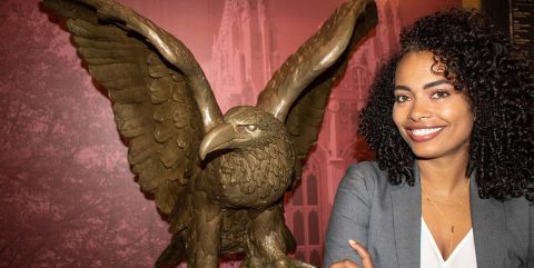 Jocelyn Gates and BC eagle statue