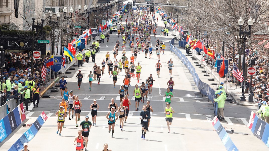 Marathon runners crossing the finish line
