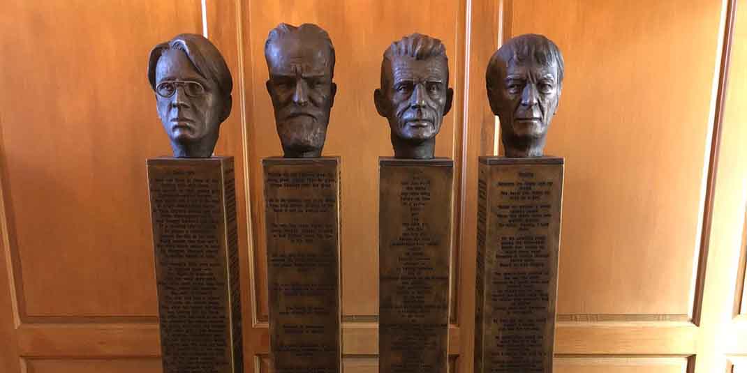 Cast bronze sculpture of the four Irish Nobel Prize winners for literature