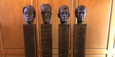 Cast bronze sculpture of the four Irish Nobel Prize winners for literature