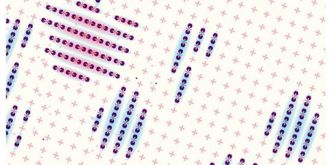 An abstract image showing pink and blue shapes