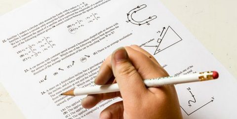 student taking test