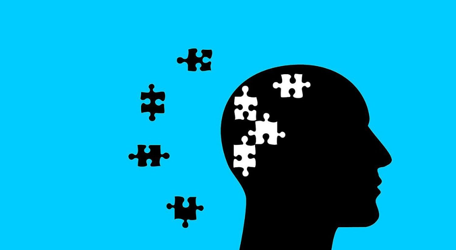 silhoutte of a human head with puzzle-shaped pieces removed