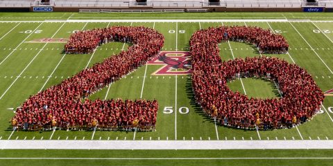 students form '26' in Alumni Stadium