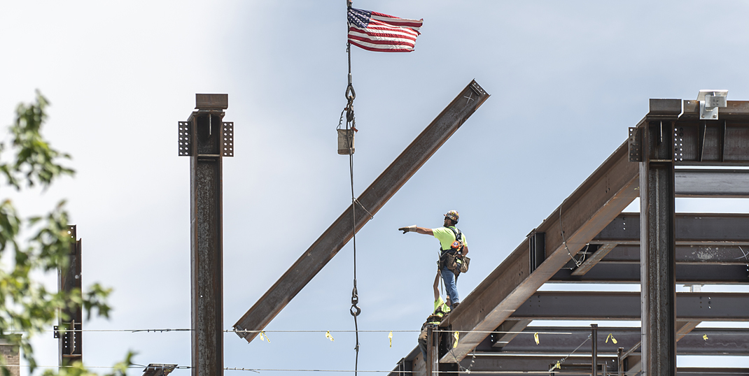 construction worker on campus