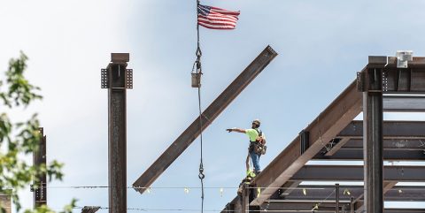 construction worker on campus